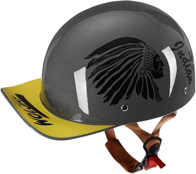 Vintage Retro Open Face Motorcycle Helmet Baseball Cap Half Helmets with pull-down Lens for Men Women Moped Cap Jet Scooter Street Cruiser - DOT Certified (Indian-Gray,Large)