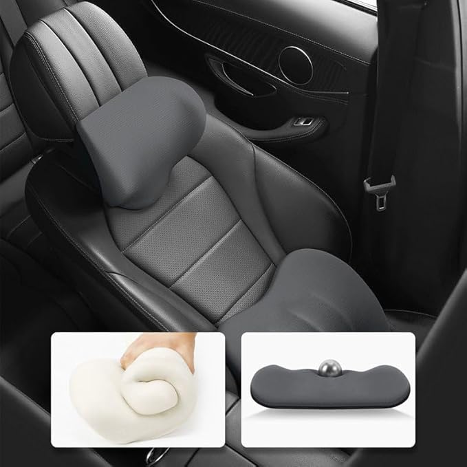 Car Memory Foam Pillow for Honda Civic Coupe/Sedan 2016 2017 2018 2019 2020 2021,Neck and Back Support Car Seat Kit Long Drive Essential Neck Pillow Lumbar Support Cushion,Grey