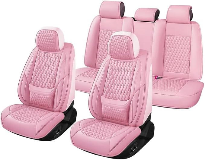 Car Seat Covers Full Set Custom Fit for Buick Lacrosse 2004-2019 - Premium Faux Leather with Lumbar Support | Breathable, Waterproof, Anti-Slip, Durable (Pink,Full Set)