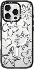 CASETiFY Impact Case for iPhone 16 Pro [Slim / 8.2 ft. 4X Military Grade Drop Protection/Compatible with Magsafe] - Chrome Doodles - Clear Black
