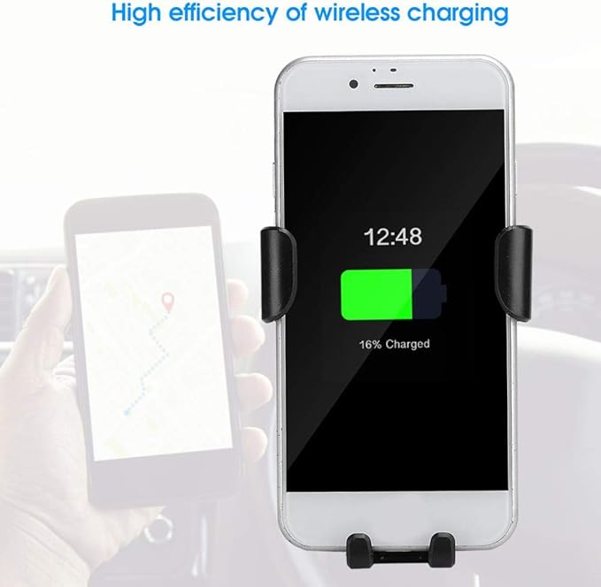 Car Mount Charger, 10W 360 Degrees Rotation Fast Charging Car Charger Bracket Mobile Phone Charger Silver for S10, S10, Note 10, 10, Mate 30, Mate 30 Pro Black