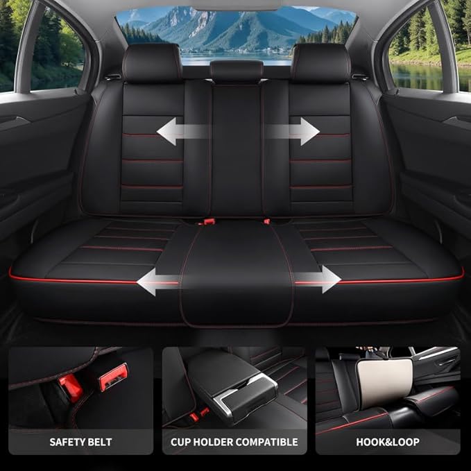 Car Seat Covers Full Set Custom Fit for Buick Verano 2012-2017-Luxury Leather with Lumbar Support, Breathable, Waterproof, Anti-Slip, Durable, Easy to Install (Black&Red,Full Set)