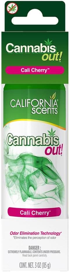 California Scents Car Air Freshener Cannabis Out Spray, Cannabis Odor Eliminator, Cali Cherry, Pack, 3 Oz