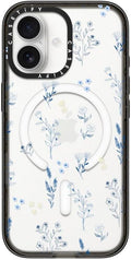 CASETiFY Impact iPhone 17 Case [Slim/Compatible with Magsafe / 8.2 ft. 4X Military Grade Drop Protection] - Small Blue Flowers - Clear Black