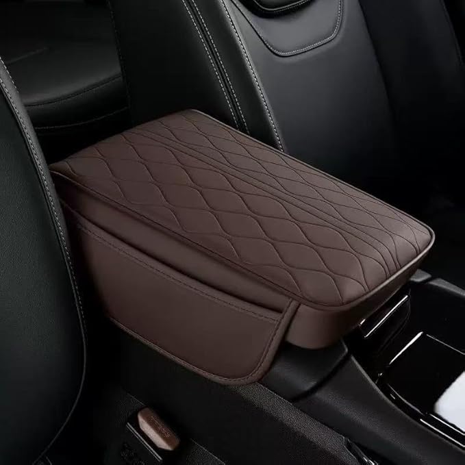 1 Pack Car Center Console Cover Custom Fit for Alfa Romeo Stelvio 2017-2021 2022, Leather Memory Foam Armrest Cushion Protector, Anti-Scratch Durable Armrest Pad,Coffee Brown