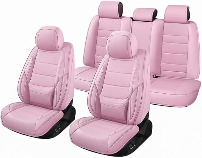Car Seat Covers Custom Fit for Chevrolet/Chevy Volt 2010-2019, Premium Faux Leather Waterproof Car Seat Protectors with Lumbar Support, Breathable Anti-Slip Easy to Install(Pink,Full Set)
