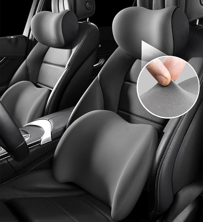 Car Headrest & Lumbar Support Cushion, Ergonomic Car Seat Headrest & Lumbar Cushion, Car Lumbar Support Pillow and Car Neck Pillow Kit for Office Chair, Truck, Wheelchair (Black)