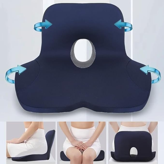 OUTMX Car Seat Cushion for CRV CR V 2023 2024 2025, Memory Foam Seat Cushion with Lumbar Support L-Shaped Ergonomic Non-Slip Pad Tailbone Pain Relief,Blue-Normal