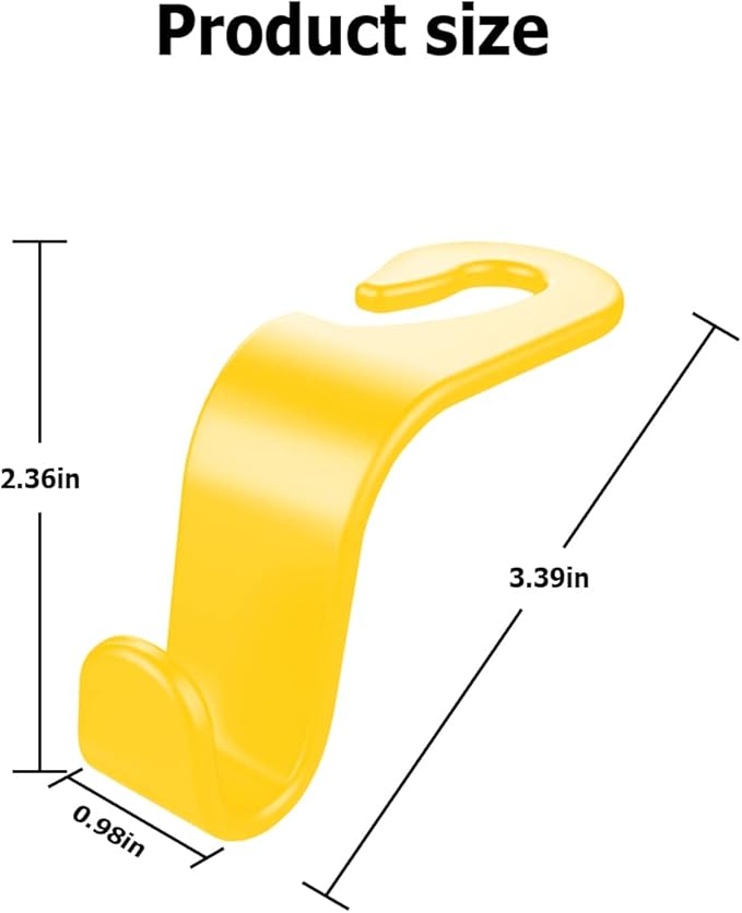 Car Seat Headrest Hook, 4PCS Multifunctional Auto Backseat Hangers, Universal Car Interior Accessories, Vehicle Storage Organizer for Purse, Coat, Umbrella, Grocery, Bag, Handbag (Yellow)