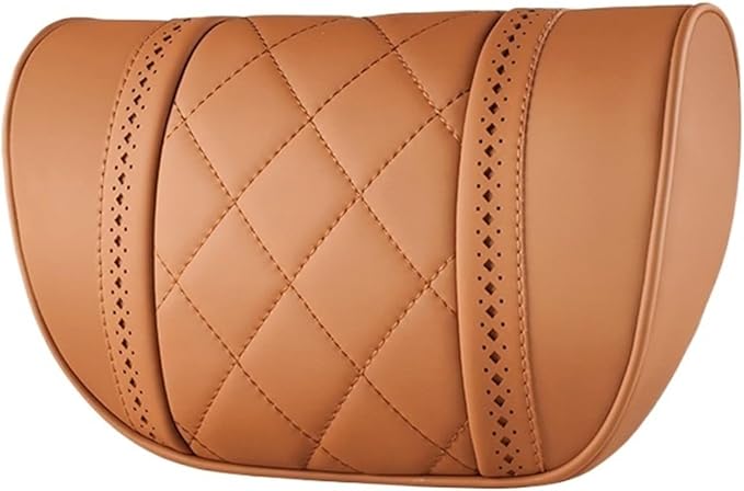 Car seat headrest Leather Car Fit for Seat Rest Cushion Headrest Car Neck Pillow Fit for BMW (Color : Brown)