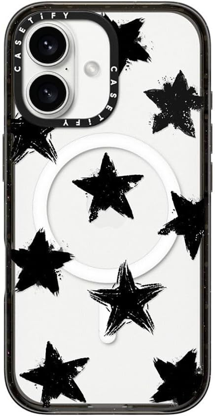 CASETiFY Impact Case for iPhone 16 [Slim / 8.2 ft. 4X Military Grade Drop Protection/Compatible with Magsafe] - Star Marks - Clear Black
