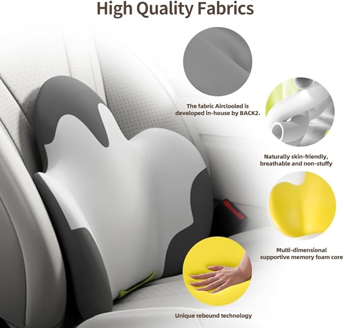 Lumbar Support Pillow for Office Chair, Gaming Chair, Car Driver Seat Back Cushion, Bed & Couch, Gifts for Friends and Parents,Ergonomic Back Support Pillow with Comfortable Memory Foam(Grey/white)