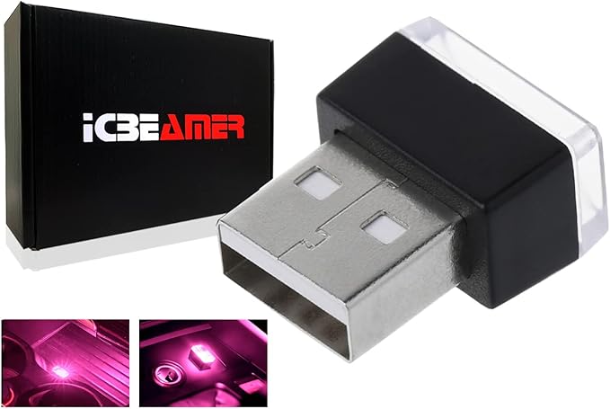 ICBEAMER USB Interface Miniature Night Light 1-Pack (Pink Purple) | Universal Plug-in LED for Car Interior and Trunk Ambient Atmosphere