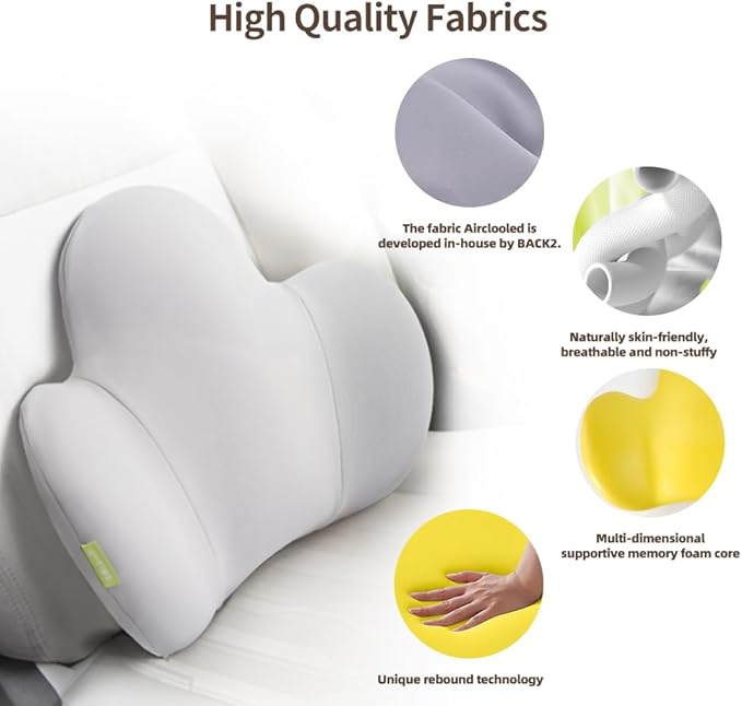 Lumbar Support Pillow for Office Chair, Gaming Chair, Car Driver Seat Back Cushion, Bed & Couch, Gifts for Friends and Parents,Ergonomic Back Support Pillow with Comfortable Memory Foam(Grey)
