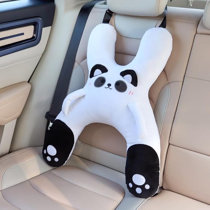 Car Pillow for Travel – Animal-Themed Car Seat Cushion with Safety Belt Protector – 4 Cute Styles: Pig, Dog, Rabbit, Panda (Rabbit)