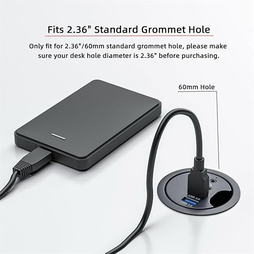 Xiwai USB 3.0 Hub Splitter, Sound Card USB-C 2 Port USB Multiport Expander High Speed Type C Data Port 60mm Desk Grommet Dock Station Headphone Mic Audio Interface for PC Desk Desktop