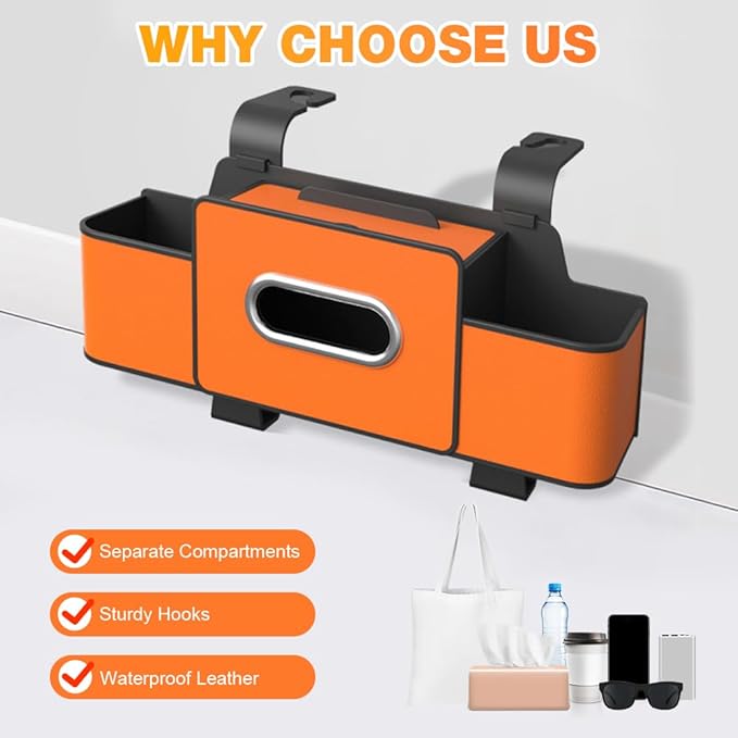 PUSKIU Car Organizer and Storage Box, Car Organizers and Storage Box for Back Seat, Car Organizer Back Seat for Daily Travel (Orange)