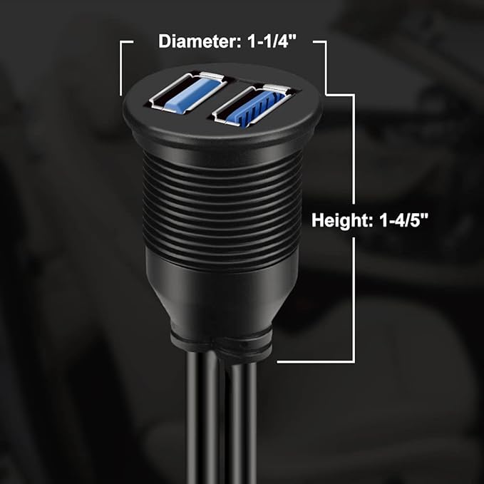 BATIGE 2 Ports Dual USB 3.0 Male to USB 3.0 Female AUX Flush Mount Car Mount Extension Cable for Car Truck Boat Motorcycle Dashboard Panel -6ft