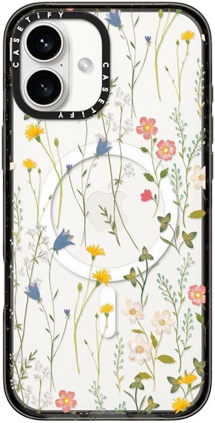 CASETiFY Impact Case for iPhone 16 Plus [Slim / 8.2 ft. 4X Military Grade Drop Protection/Compatible with Magsafe] - Dreamy Floral Pattern - Clear Black