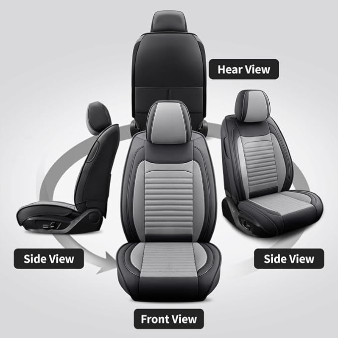 Front Seat Covers Fit for Toyota Matrix 2003-2014, Car Seat Covers Front Seats, Breathable Faux Leather Automotive Seat Covers Front Pair Anti-Slip Seat Cover(Black&Gray, Front)