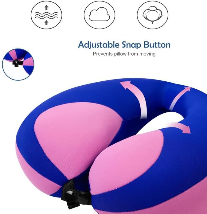 MOOB Kids Travel Neck Pillow with Chin Support, U-Shape Pillow for Head & Neck Support on Airplane & Car Rides, Ideal Travel Gift for Toddlers & Children (Blue Purple)