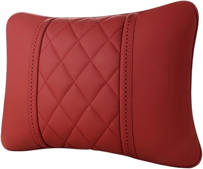 Car seat headrest Leather Car Fit for Seat Rest Cushion Headrest Car Neck Pillow Fit for BMW (Color : Red-01)