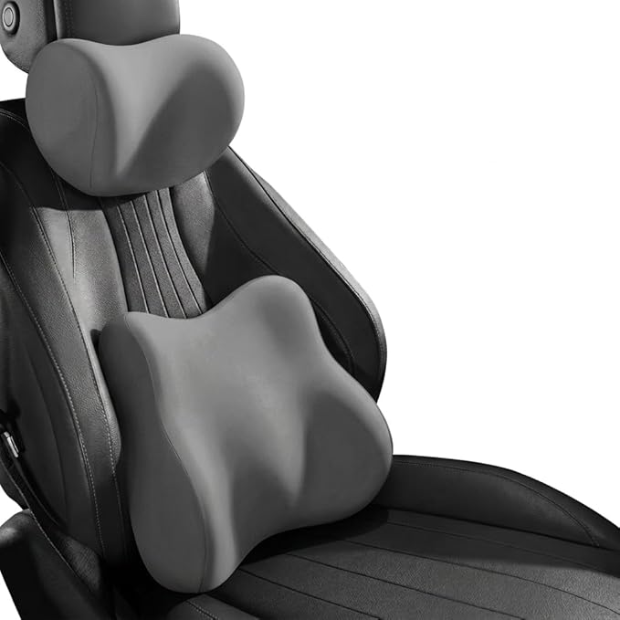 Car Headrest Pillow & Lumbar for Audi A4 Avant 2010 2011 2012 2013 2014, Car Seat Neck Pillow Back Support, Breathable All-Season Automotive Seat Cushions, 2PCS,B Gray