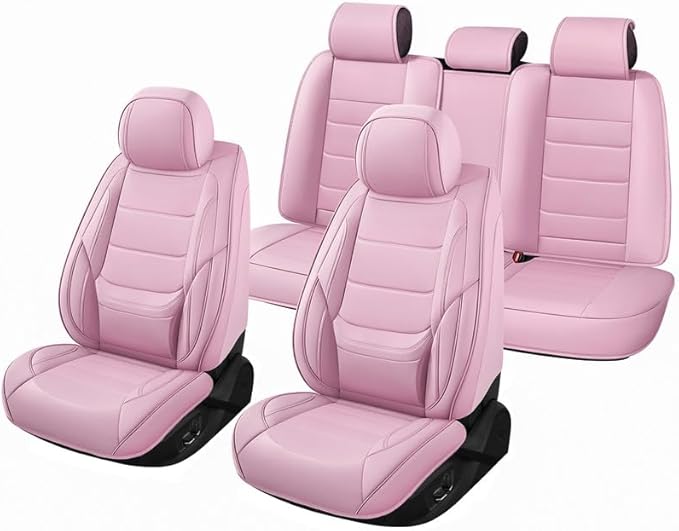 Car Seat Covers Full Set Custom Fit for Saturn Aura 2006-2009 - Premium Leather with Lumbar Support, Breathable, Anti-Slip & Excellent Seating Experience (Pink, Full Set)