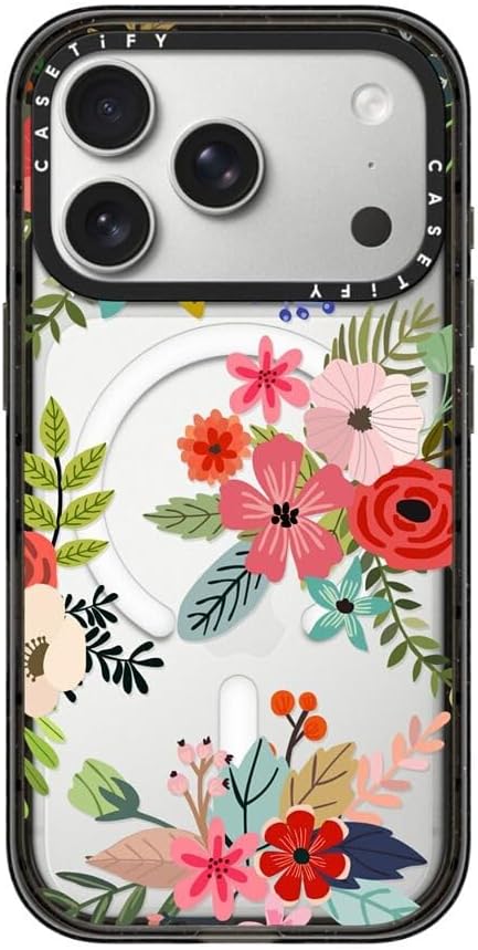 CASETiFY Impact iPhone 17 Pro Case [Slim/Compatible with Magsafe / 8.2 ft. 4X Military Grade Drop Protection] - Floral Collage - Clear Black
