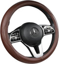 Cowhide Steering Wheel Cover Heat Resistant Anti-Slip Car Wheel Wrap Compatible with Most Makes and Models of Cars and Trucks with 14.5 to 15 Inch Steering Wheel(Brown)