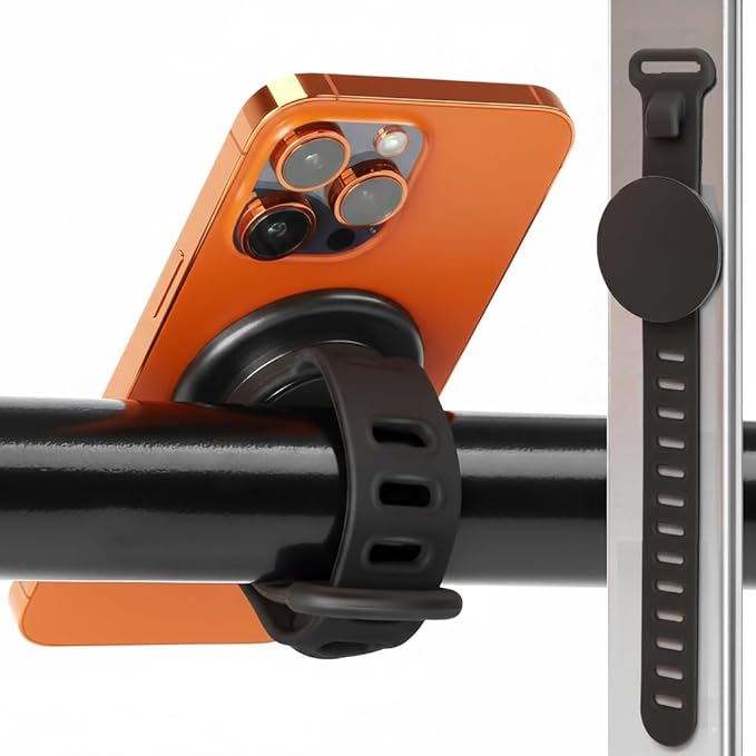 Super Strong Gym Fitness Secure Silicone Strap Phone Mount for MagSafe Compatible Devices, Multi use for Gym Equipment Stroller Treadmill Peloton Exercise Bikes and anything Magnet stick on to