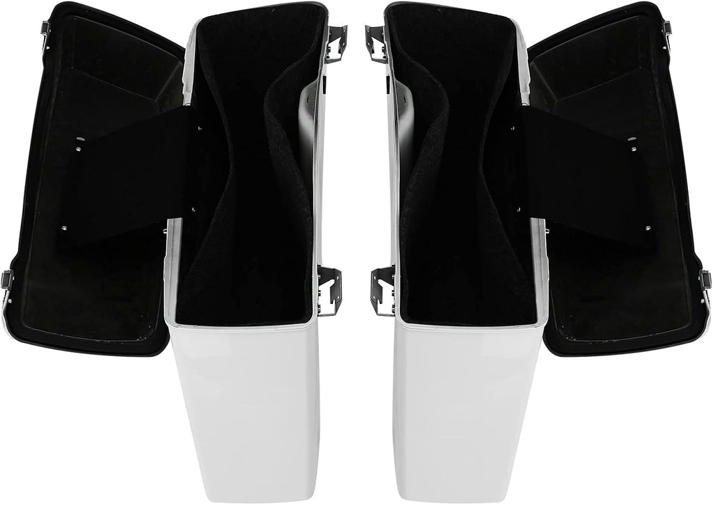 XFMT Motorcycle White Hard Saddlebags Saddle Bags Trunk W/Lids & Chrome Latches For Harley Touring Road King Street Glide Road Glide Electra Glide 1994-2013