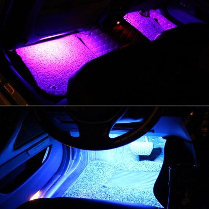 USB Adapter Light Strip, Car Neon Decorative Light, Car Ambient Lighting Kit, 8 Color Strip App, Interior Light, Music Sync Mode,for Cars, Pickups and SUVs, 4 Light Strips, 5V