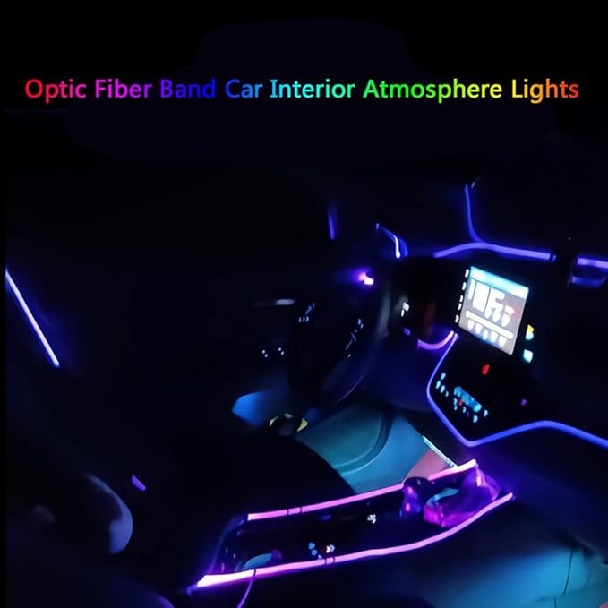 Super Bright MMA Plastic Optic Fiber Side Glow Unibody Band Edge Cable Car LED Illumination Optic Fiber Band Car Interior Atmosphere Lights (16.4ft)