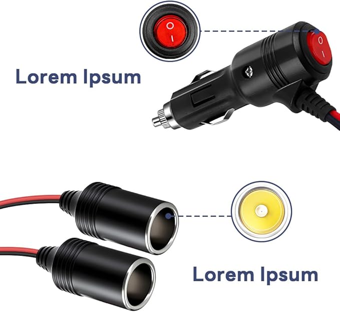 Car Cigarette Lighter Splitter, 12v Splitter Adapter for Car,Supports Fast Charging,1 to 2 Car Cigarette Lighter Splitter Power Charger Port, for 12/24 Volt Cars Vehicle,with on Off Switch