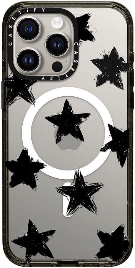 CASETiFY Impact Case for iPhone 15 Pro Max [8.2ft 4X Military Grade Drop Protection/Compatible with Magsafe] - Star Marks - Clear Black