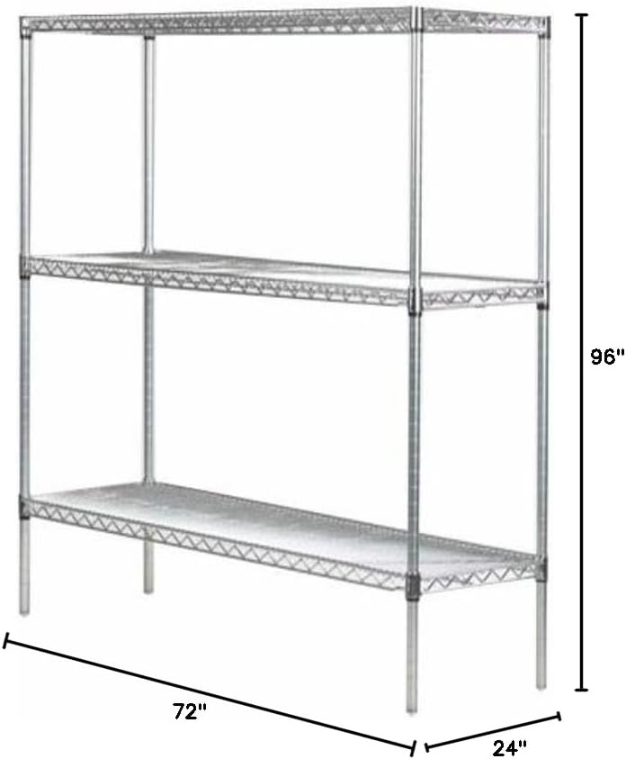 Omega 24" Deep x 72" Wide x 96" High 3 Tier Chrome Starter Shelving Unit