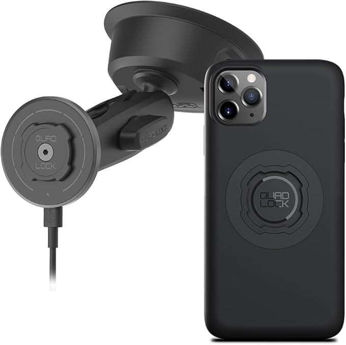 Quad Lock Heavy Duty Suction Car Phone Mount with MAG Phone Case and MAG Wireless Charging Head for iPhone 11 Pro Max