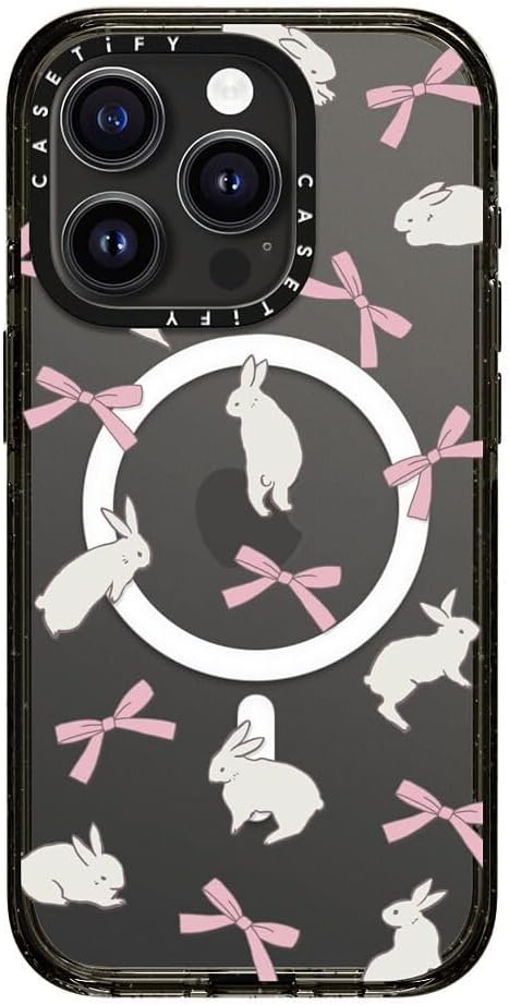 CASETiFY Impact iPhone 15 Pro Case [4X Military Grade Drop Tested / 8.2ft Drop Protection/Compatible with Magsafe] - Rabbit Ribbon - Clear Black