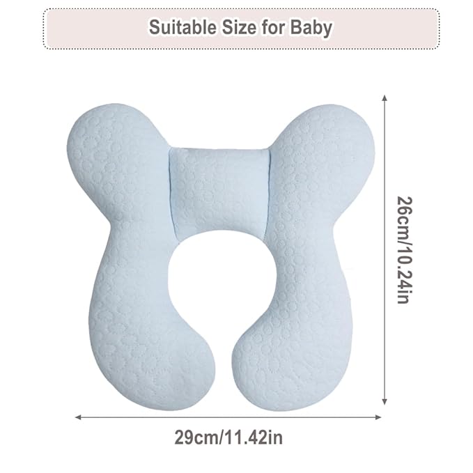 Upgraded Baby Head Support Pillow for Newborn Toddler, Soft Cotton Baby Travel Pillow for Car Seats and Strollers, Blue