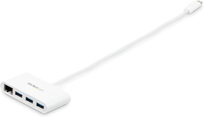 StarTech.com 3 Port USB C Hub w/Gigabit Ethernet USB Type C to 3 x USB-A Multi Port USB 3.0 Hub for MacBook Pro (HB30C3A1GEA) White