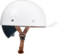 Vintage Retro Open Face Motorcycle Helmet Baseball Cap Half Helmets with pull-down Lens for Men Women Moped Cap Jet Scooter Street Cruiser - DOT Certified (White,Large)