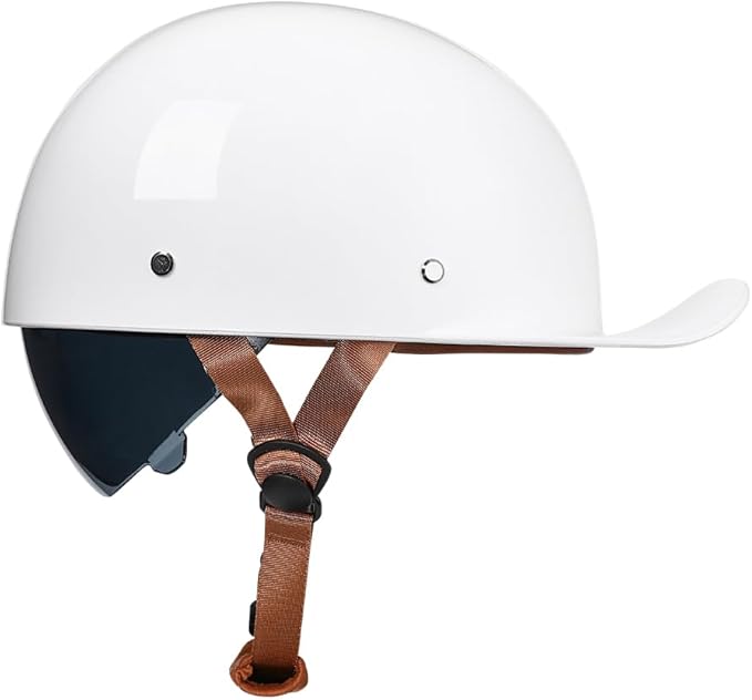 Vintage Retro Open Face Motorcycle Helmet Baseball Cap Half Helmets with pull-down Lens for Men Women Moped Cap Jet Scooter Street Cruiser - DOT Certified (White,Large)