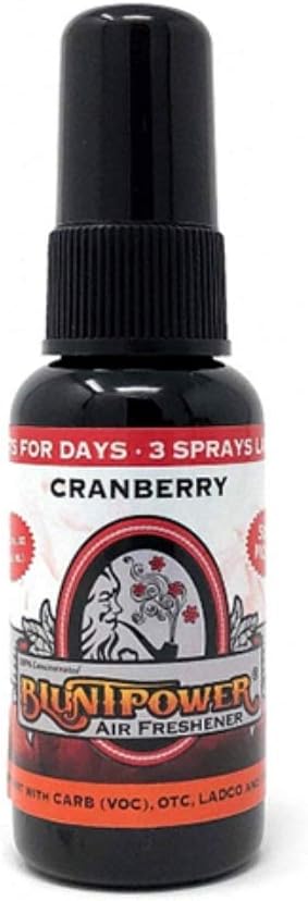 BluntPower (Cranberry, 1 Pack) Concentrated Air Freshener for Room and Car Spray - Oil-Based Diffuser Spray Bottle - Long-Lasting Bathroom Spray, Car Freshener, & Odor Eliminator Spray