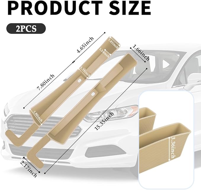 Stacool 2PCS New Car Seat Gap Filler with 2 Storage Areas,Stylish Car Seat Gap Storage for Stabilizing Phone,Keys Wallet,Universal Car Seat Gap Filler Organizer (Carbon Beige)