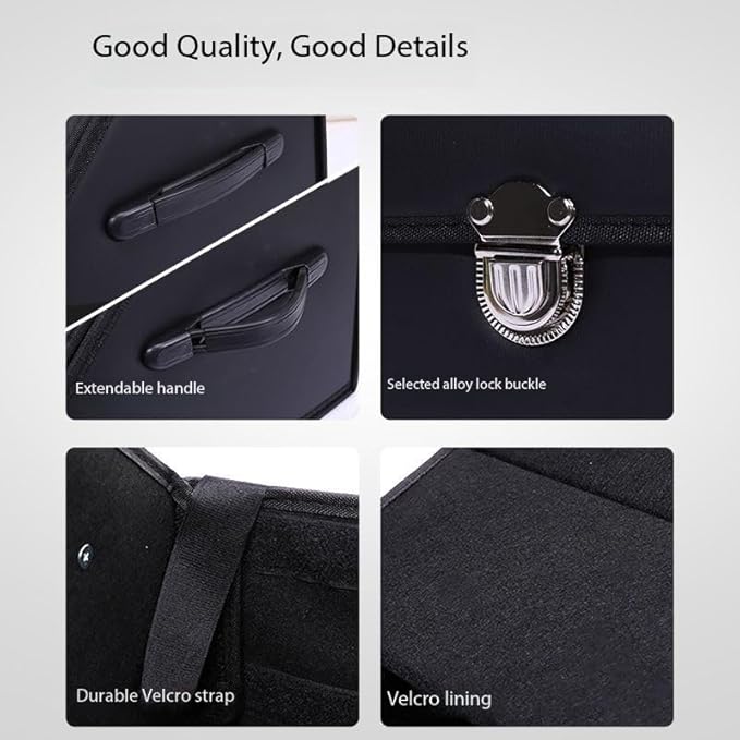 Leather Storage Box Car Trunk Organizer for Trunk SUV Sedan, Leather Foldable Storage Box with Lid (Black 20.9" L*12.2" W*11.8" H)