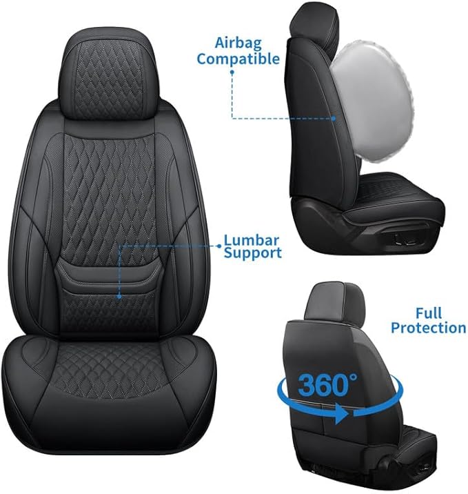 Front Seat Car Seat Covers Custom Fit for Saturn Aura 2006-2009 - Premium Faux Leather with Lumbar Support | Breathable, Waterproof, Anti-Slip, Durable (Black,Front Seat)