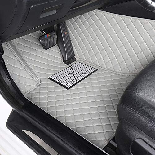 Custom Floor Mats for Cars fit 95% Sedan SUV Sports Car Full Coverage All Weather Men Women Pads Protection Non-Slip Leather Floor Liners (Black Grey Stitching)