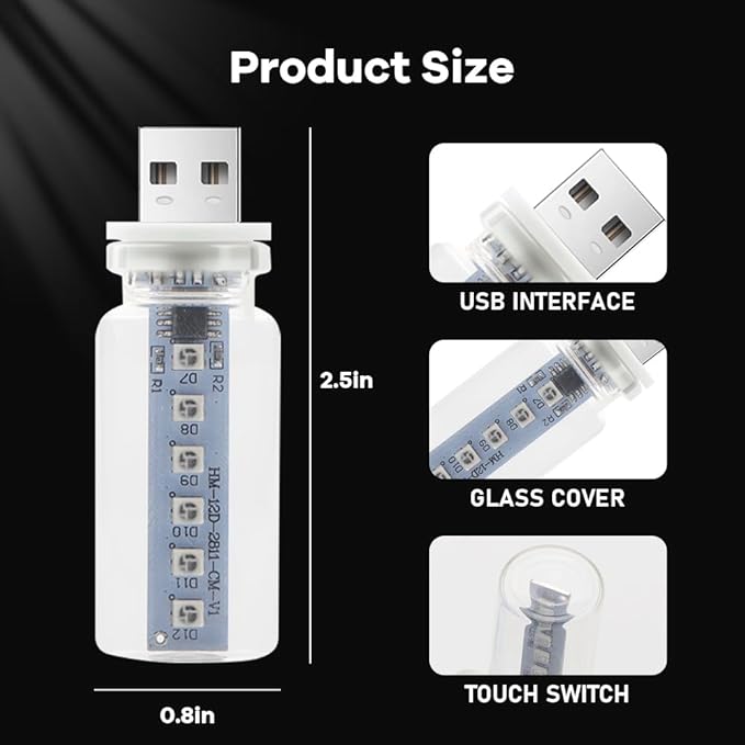 14 in 1 Modes Car USB Night Light, 7 Colors Touch Adjustment LED Interior Night Lighting Plug in USB Mini Ambient Lamps for Car, Camping, Holiday Decoration, Bedroom, Party(4Pcs)