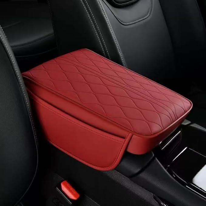 1 Pack Car Center Console Cover Custom Fit for Alfa Romeo Stelvio 2017-2021 2022, Leather Memory Foam Armrest Cushion Protector, Anti-Scratch Durable Armrest Pad,Red